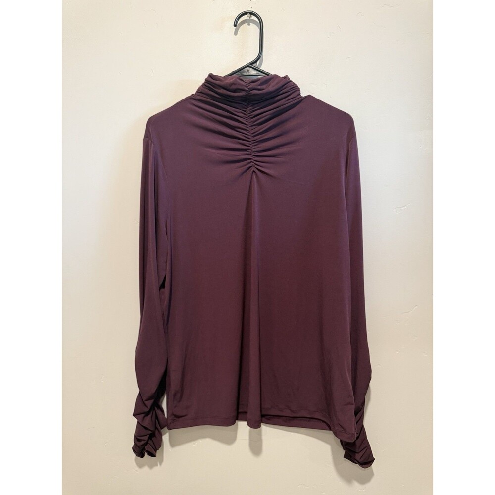 Susan Graver Women’s Liquid Knit Large Mock Neck Ruched Long Sleeve  Top